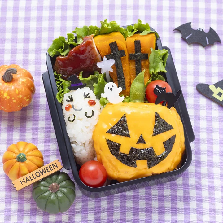 海苔を切って作ったハロウィンのキャラ弁の作例