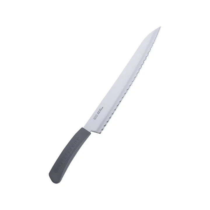 貝印 プラ柄波刃 220mm グレーの樹脂ハンドルと波刃