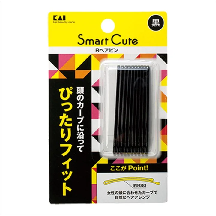 貝印 Smart Cute Rヘアピン黒のパッケージ 約R80のカーブが付いたヘアピン