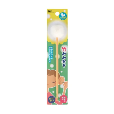 EARCARE 凡天耳かき 1本の黄緑色のパッケージ　白い羽毛の凡天が付いた竹製の耳かき