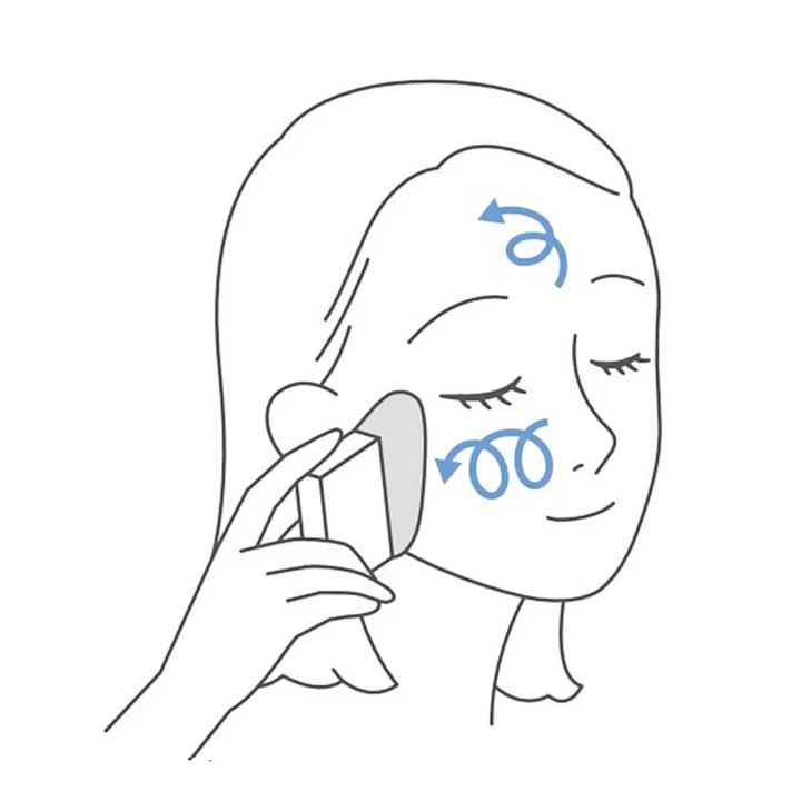 貝印 KOBAKO ファンデーションブラシOの使い方イラスト 顔の中心から外へくるくる回しながら塗る動き