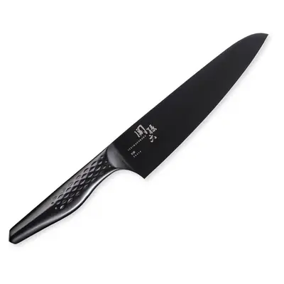 関孫六 匠創 - 漆黒 シェフナイフ 180mm の全体。刃も柄も黒い一体成型のオールステンレス